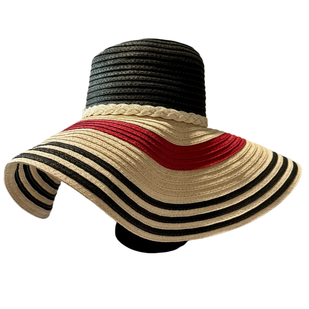 Lauren Ralph Lauren Large Black, Red, and Cream Striped Straw Hat - Picture 2 of 6